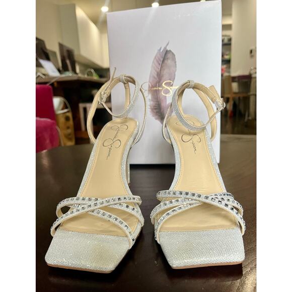 JESSICA SIMPSON Leonah Ankle Strap Sandal Silver Prom Formal Party Size 9 $89 - Picture 6 of 15